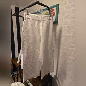 Zara Woman Cream Embroidered Cropped Wide Leg Pants